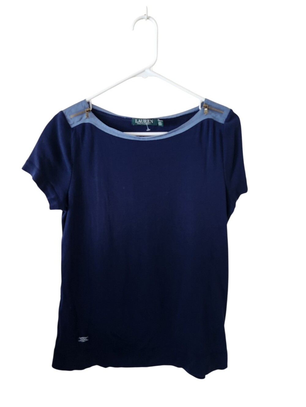 Lauren Ralph Lauren Blue Zipper Detail Boat Neck Top